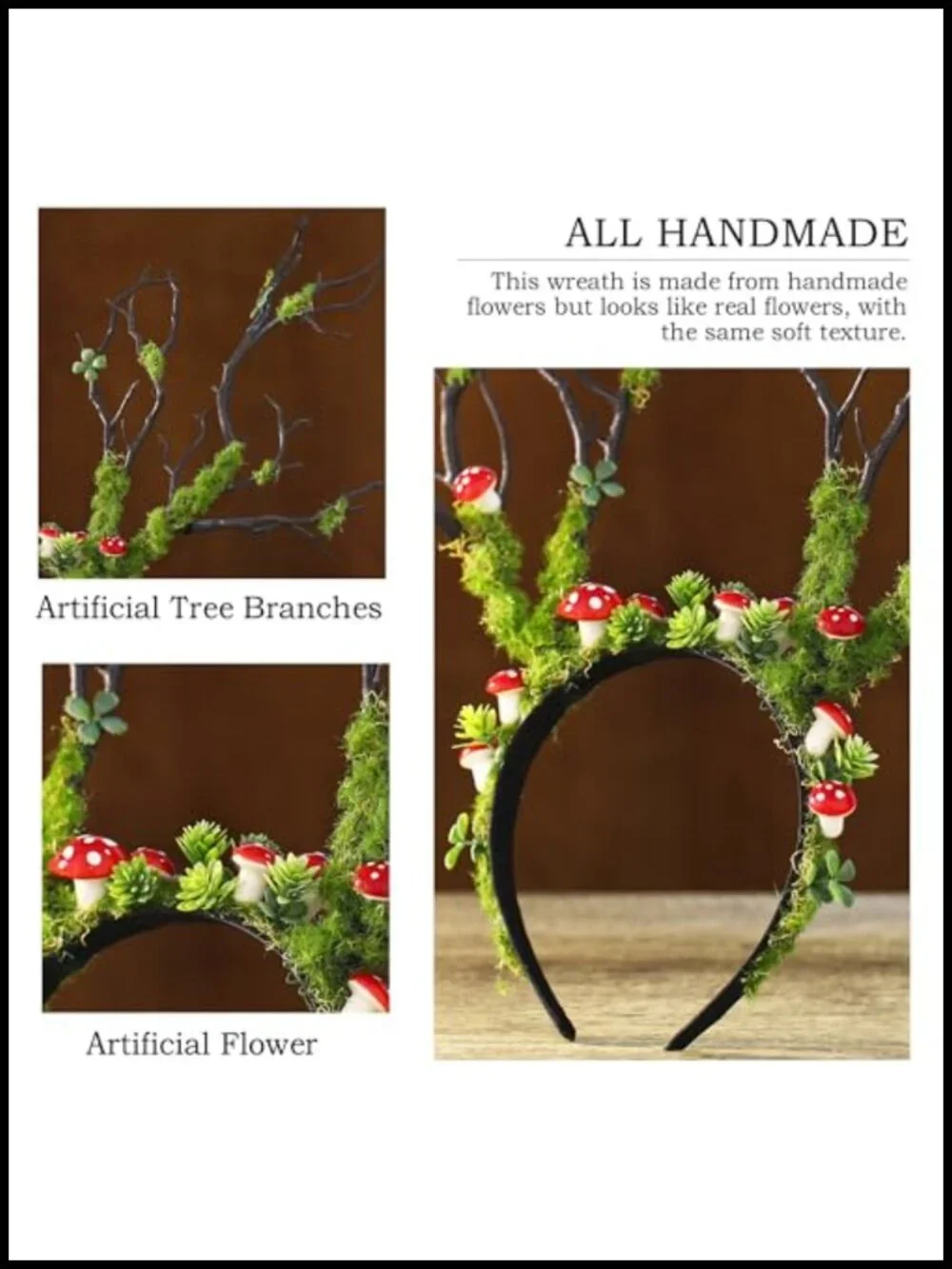 Handmade Forest Branch Headband with Mushroom Decor for Renaissance Cosplay